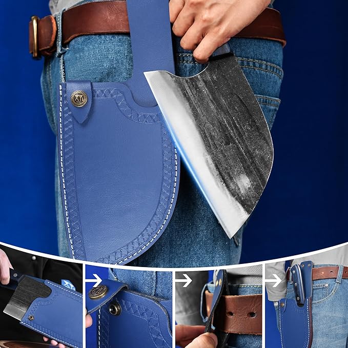 XYJ Authentic Since 1986,Ancient Forged Butcher Knives,Serbian Chef Knife With Sheath,Tiny Knife,Chinese Vegetable Meat Cleaver For Kitchen Camping Outdoor,Full Tang,High Carbon Steel (8 inch)