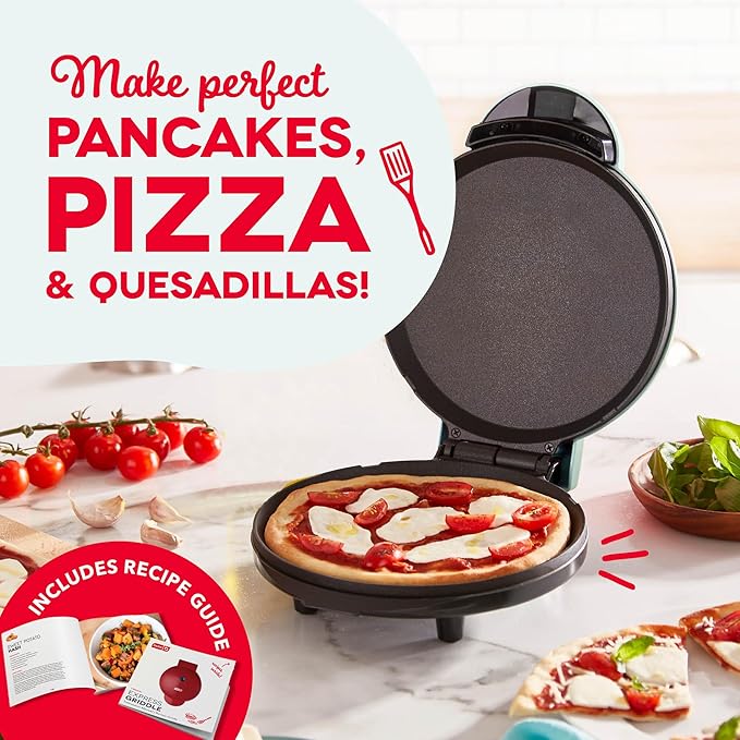 DASH 8” Express Electric Round Griddle for for Pancakes, Cookies, Burgers, Quesadillas, Eggs & other on the go Breakfast, Lunch & Snacks - Aqua