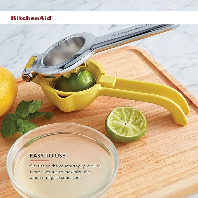 KitchenAid Citrus Juice Press Squeezer for Lemons and Limes with Seed Catcher and Pour Spout, Lemon, 8 Inch