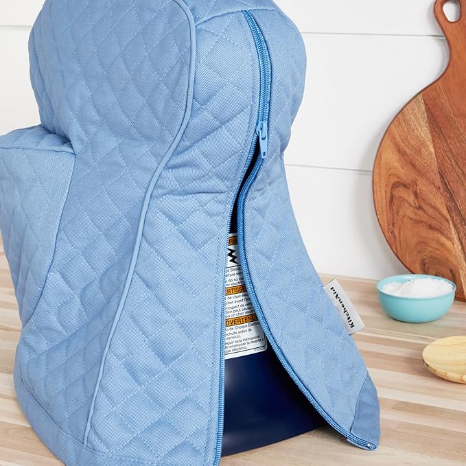 KITCHENAID Fitted Tilt-Head Stand Mixer Cover with Storage Pocket, Quilted 100% Cotton,14.4"x18"x10", Blue Velvet