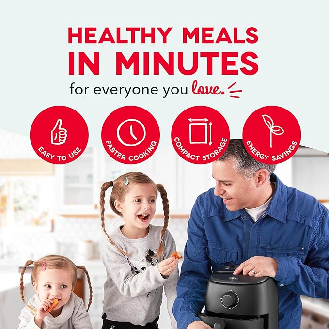 DASH Tasti-Crisp™ Electric Air Fryer Oven, 2.6 Qt., Black – Compact Air Fryer for Healthier Food in Minutes, Ideal for Small Spaces - Auto Shut Off, Analog, 1000-Watt