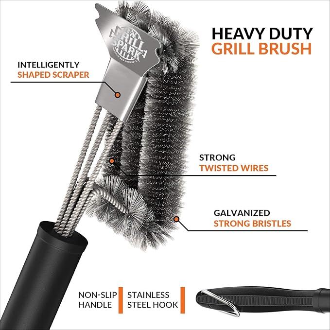 BBQ Grill Brush and Scraper 18" | Stainless Steel Cleaning Brush Accessories | Best for Weber Gas, Charcoal, Porcelain, Cast Iron, All Grilling Grates