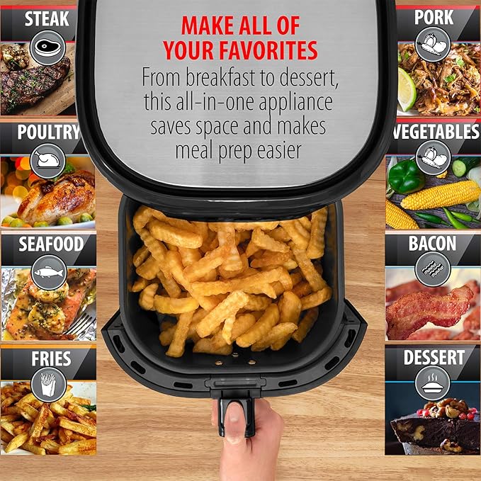 Deco Chef 3.7QT Digital Air Fryer with 6 Cooking Presets, LED Touch Controls, Adjustable Temperature and Time, Detachable Dishwasher Safe Non-Stick Basket, ETL Certified, Black