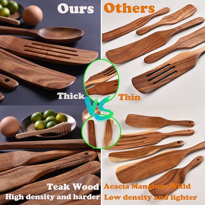 Spurtle Set,Wooden Spurtle Set of 5,Wooden Spoons for Cooking, Natural Teak Wooden Spatula for Cooking, Stirring, Mixing, Serving,Spurtles Kitchen Tools As Seen On Tv, Sourdough Starter Spatula