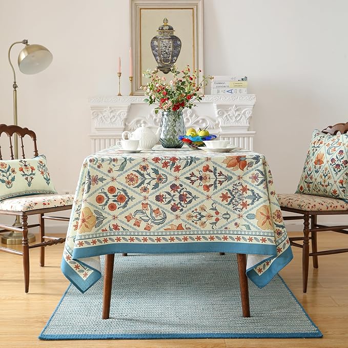 ISAENNE Designer Linen Elegant Long Tablecloth Rectangular,Colorful Floral Bohemian Table Cloth,Wrinkle Resistant Decor Tablecloths for Dining Thanksgiving Kitchen,63"*102"-Floralsea A