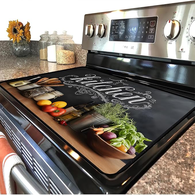 Farmhouse Kitchen Stove Top Cover 28.3 x 20.5 Inches, Heat Resistant Glass - Image 2