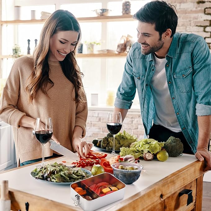 Umigy 1 Pcs Stainless Steel Food Containers 1400ml Metal Bento Lunch Box Stainless Steel Food Storage Containers, Lockable Clips to Leak Proof, Reusable Dishwasher Snack Boxes for Work