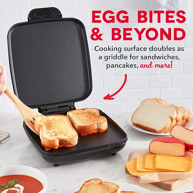 DASH Sous Vide Style Family Size Egg Bite Maker for Breakfast Bites, Sandwiches, Healthy Snacks or Desserts, Keto & Paleo Friendly (9 Servings), Black