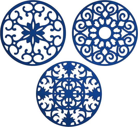 GASARÉ, Extra Large, Thick, 10" Silicone Trivets for Hot Dishes, Pots, and Pans, Hot Pads for Countertops, Flexible, Dishwasher Safe, 10 x ¼ Inches, Set of 3, Blue