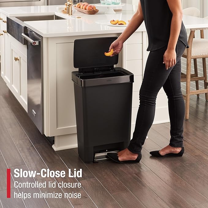 Rubbermaid Premier Series IV Step-On Trash Can for Home and Kitchen, 12.4 Gallon, Stainless Steel Lid Charcoal, for Home/Kitchen/Garage/Apartment/Office