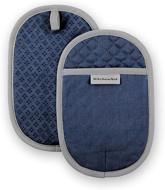 KitchenAid Asteroid Pot Holder 2-Pack Set, Blue Willow, 6.5"x10"