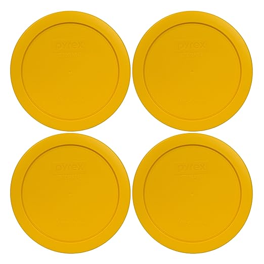 Pyrex 7201-PC 4-Cup Butter Yellow Plastic Storage Lid, Made in USA - 4 Pack