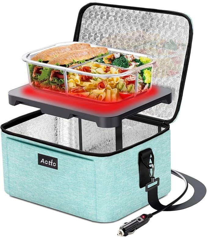 Aotto Portable Oven Electric Lunch Box Food Heater - 12V/24V 2-in-1 Car Food Warmer, Heated Lunch Box for Adults, Cook, Reheat, and Keep Meals Warm for Car, Truck, Travel - Lake Green