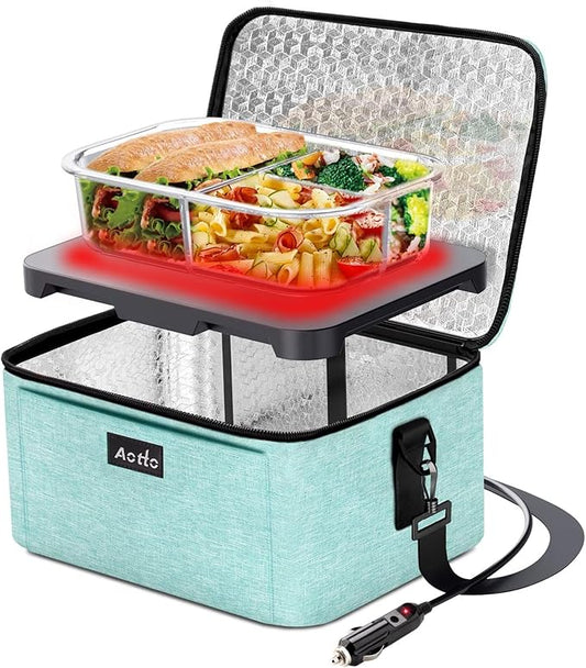 Aotto Portable Oven Electric Lunch Box Food Heater - 12V/24V 2-in-1 Car Food Warmer, Heated Lunch Box for Adults, Cook, Reheat, and Keep Meals Warm for Car, Truck, Travel - Lake Green