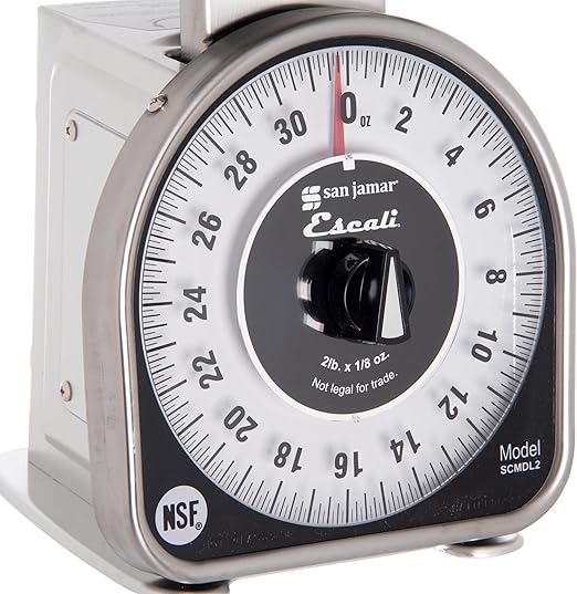 San Jamar Ms Series Mechanical Dial Scale Manual Food Scale with 2 Pound Capacity for Kitchens, Restaurants, And Cooking, Metal, 32 Ounces, Silver