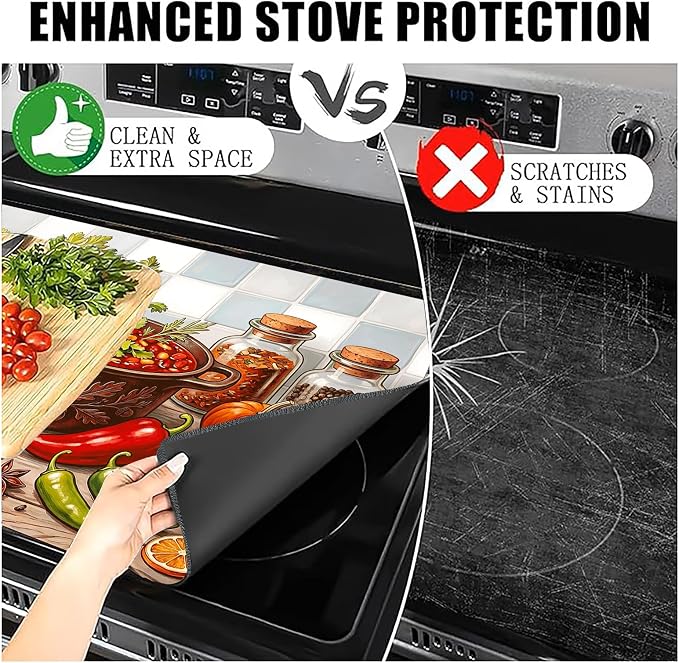 Farmhouse Spice Stove Top Cover 28.3 x 20.5 Inches, Vegetable Herb Glass Stove - Image 8
