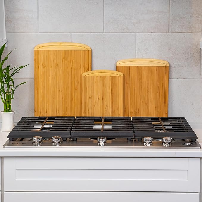 Organic Wooden Cutting Boards for Kitchen Set of 3 with Lifetime Replacements – Premium Extra Large Bamboo Chopping Boards with Juice Grooves for Carving & Serving, Non-Toxic & Durable by Greener Chef