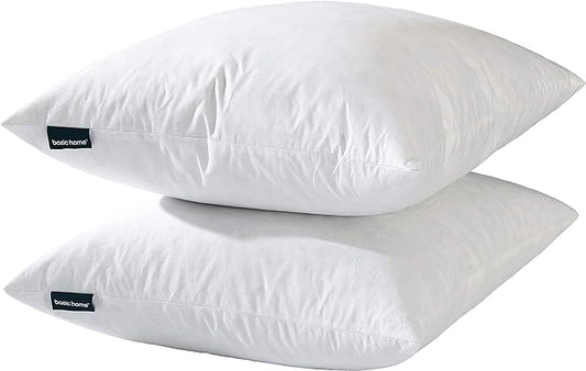 16x16 Decorative Throw Pillow Inserts-Down Feather Pillow Inserts-Square-Cotton Fabric-Set of 2-White.