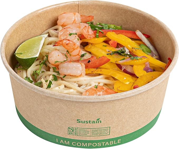 Restaurantware Paper Food Containers 50 Pack Of 25 oz Disposable Round Kraft Salad Bowls BPI-Certified Compostable Stackable Greaseproof Meal Prep Take Out Containers For Soups, Snacks And Desserts