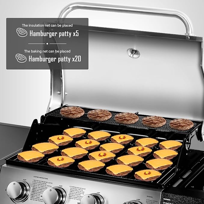 MASTER COOK 4 Burners Gas Grill, 52,000 BTU Cabinet Grill, Propane Grill, with Side Burner, Built with Stainless Steel, Silver&Black
