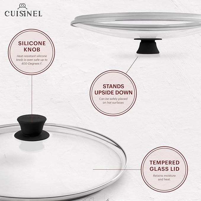Cuisinel Cast Iron Skillet with Lid - 12"-Inch Frying Pan + Glass Lid + Heat-Resistant Handle Cover - Pre-Seasoned Oven Safe Cookware - Indoor/Outdoor Use - Grill, BBQ, Fire, Stovetop, Induction Safe