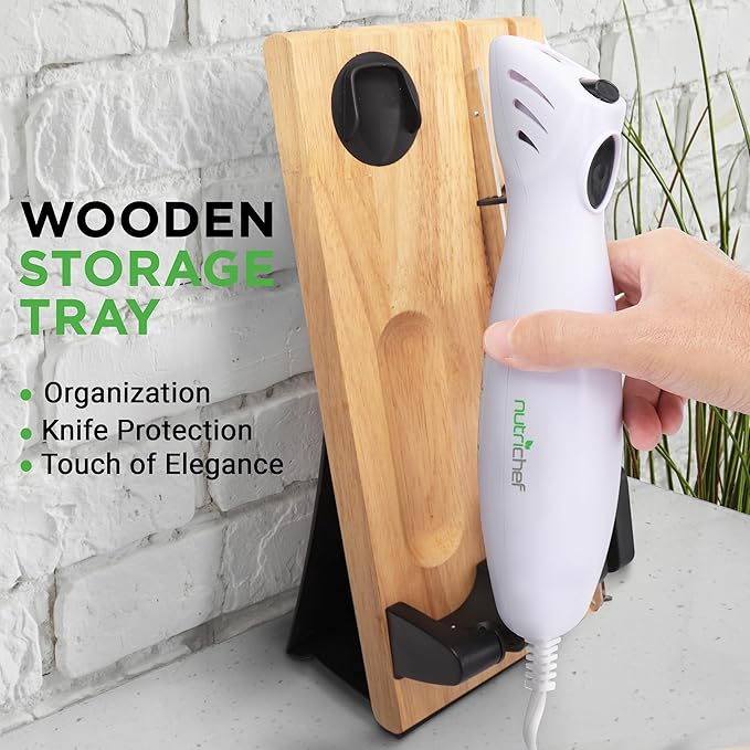 NutriChef Electric Carving Turkey Slicer Kitchen Knife | For Thanksgiving | Portable Electrical Food Cutter Knife Set with Carving Blades & Wood Carving Stand | Cuts Meat, Bread, Cheese & Fruit