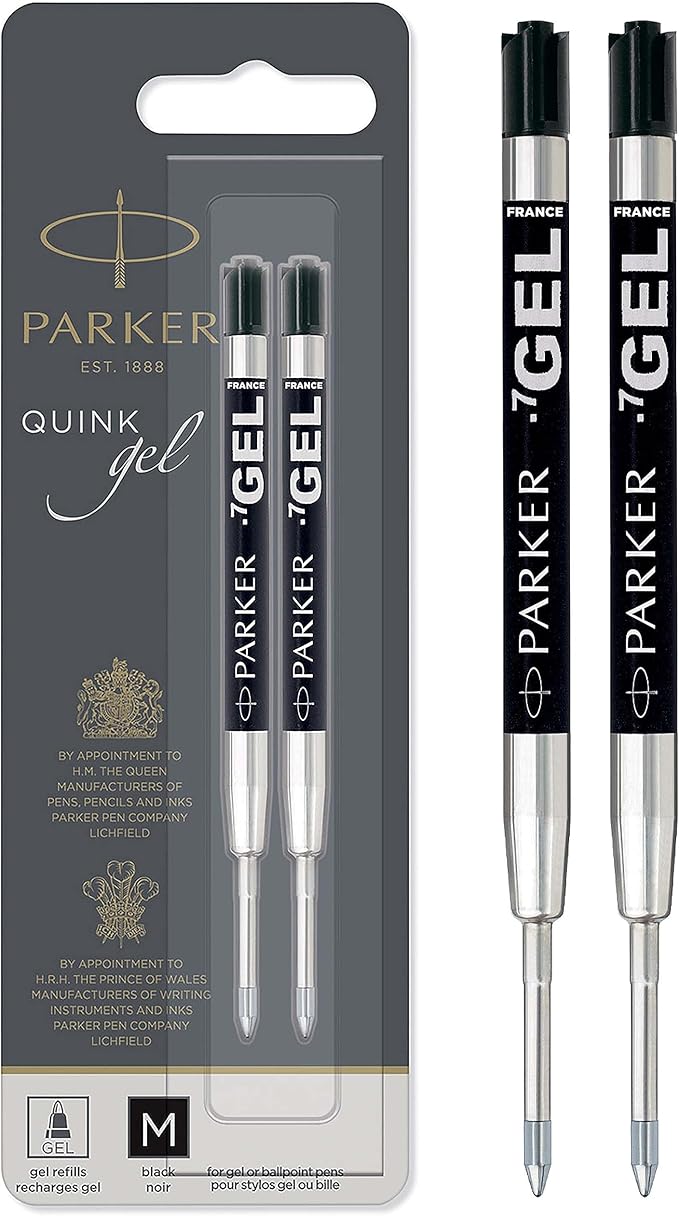 Parker Refill for Parker Retractable Gel Ink Roller Ball Pens, Medium Conical Tip, Black Ink, 2/Pack