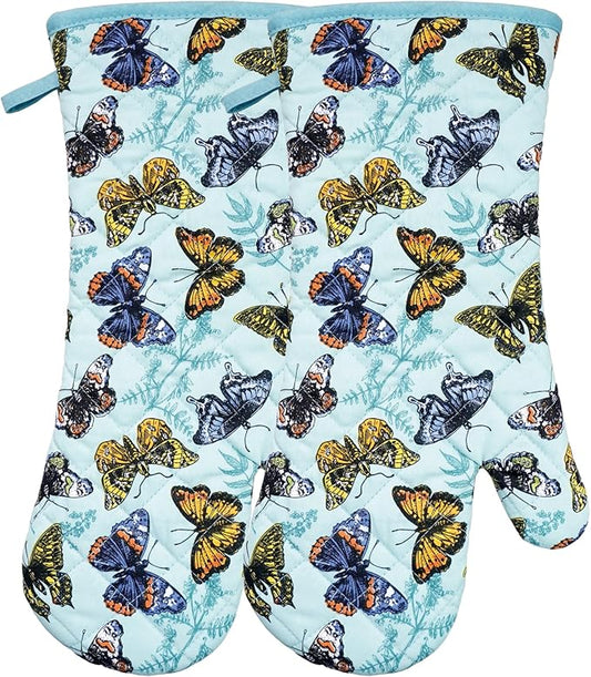 Oven Mitts Cotton Fashion Cute Butterfly Design 1pair Heat Resistant Oven Gloves Safe Cooking Baking Grilling Barbecue Machine Washable Pot Holders (Butterfly)