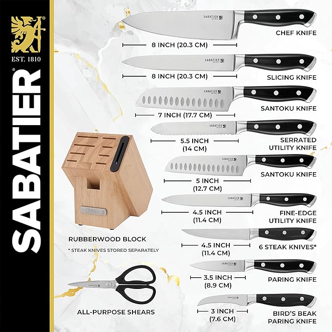 Sabatier Forged Triple Rivet Knife Block Set, 16-Piece, Black