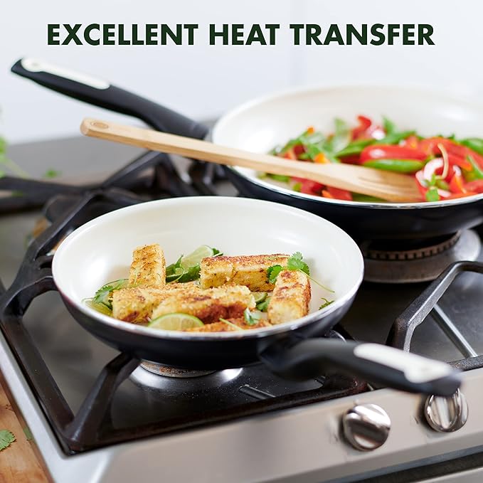 GreenPan Rio Healthy Ceramic Nonstick 8" Frying Pan Skillet, Soft Grip Handle, Breaktfast Meal Set, PFAS-Free, Dishwasher Safe, Oven Safe, Black