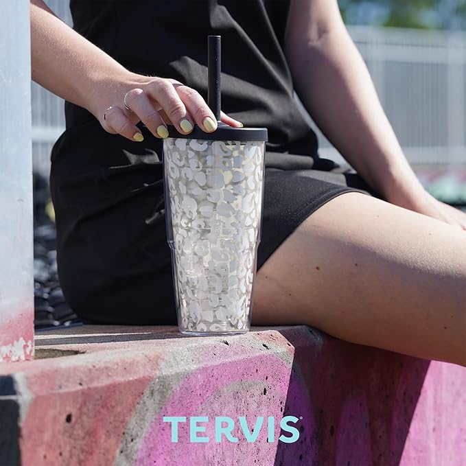 Tervis Tropical Animal Collection Made in USA Double Walled Insulated Tumbler Travel Cup Keeps Drinks Cold & Hot, 24oz with Straw Lid, Seahorse