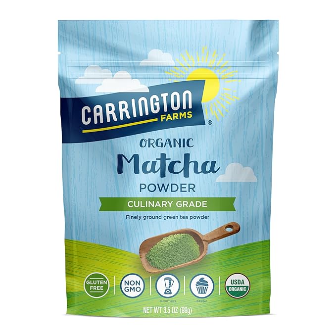 Carrington Farms Organic Matcha Powder – Finely Milled Japanese Green Tea Leaves – Bold & Rich Flavor, Antioxidant Energy Booster, Low Calorie, No Sugar – For Sweet & Savory Recipes – 3.5 oz Bag