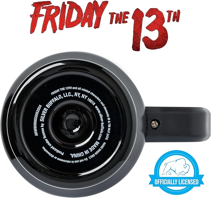 Silver Buffalo Friday The 13th Stainless Steel Tumbler with Handle Featuring Jason Voorhees’s Splatter Mask, Fits in Standard Cup Holder, 40 Ounces