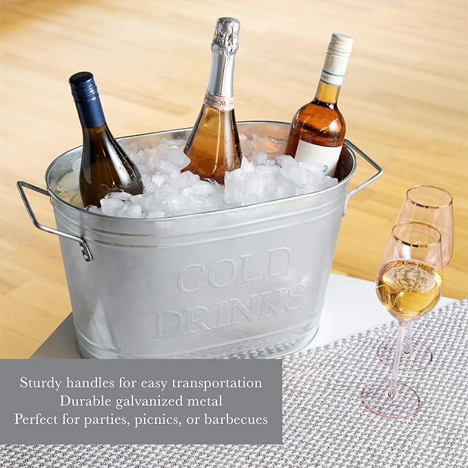 Twine Insulated Drink Galvanized Bucket, Beer and Beverage Tub, Metal Bucket, Ice Buckets for Parties, Holds 5.35 Gallons, Silver