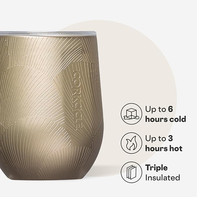 Corkcicle Stemless Wine Tumbler - Keeps Drinks Cold for 6 Hours - Triple-Insulated Stainless Steel - Non-Slip Base - Summer Drinkware Gift - Keeps Drinks Ice Cold - 12 oz - Champagne Dreams