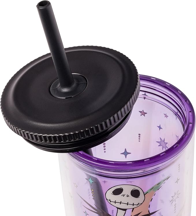 Silver Buffalo Disney Nightmare Before Christmas “Forever and Always” Spill Resistant Plastic Tumbler Featuring Jack Skellington and Sally, 20 Ounces