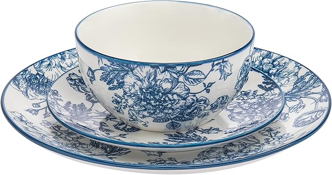 Godinger Dinnerware Set Banbury Porcelain Dinner Plate, Salad Plate, Soup Bowl - 12 Piece Set