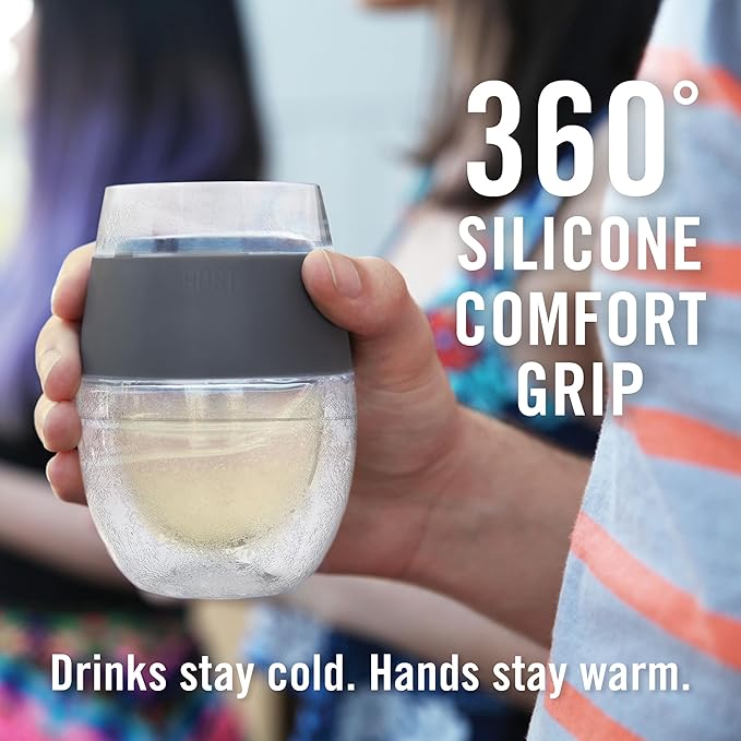 Host Wine Freeze Cup Set of 2 - Plastic Double Wall Insulated Wine Cooling Freezable Drink Glasses with Freezing Gel, Wine Glass Gift for Red and White Wine, 8.5 oz Marble