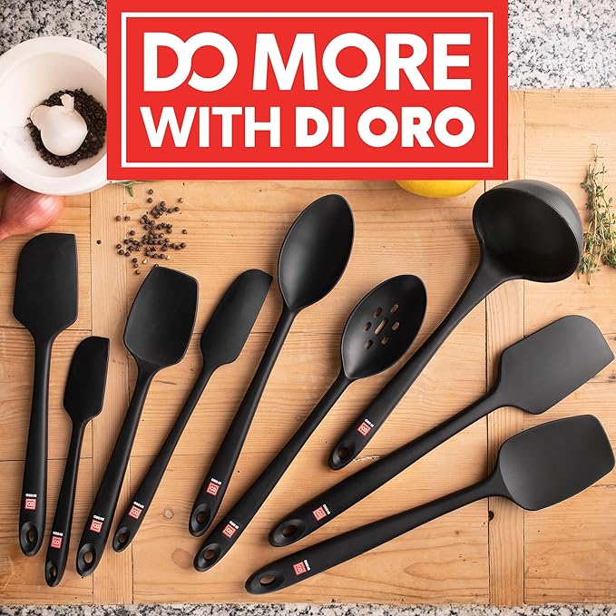 DI ORO Seamless Series Silicone Spoon Spatula - BPA Free Pro-Grade Non-Stick 600ºF Heat-Resistant Rubber Spoonula - Versatile Silicone Kitchen Scraper Utensil for Baking and Cooking (Black)