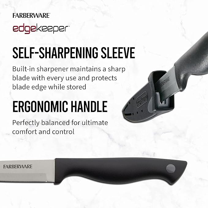 Farberware Edgekeeper 3.5-Inch Paring Knife with Self-Sharpening Blade Cover, High Carbon-Stainless Steel Kitchen Knife with Ergonomic Handle, Razor-Sharp Knife, Black