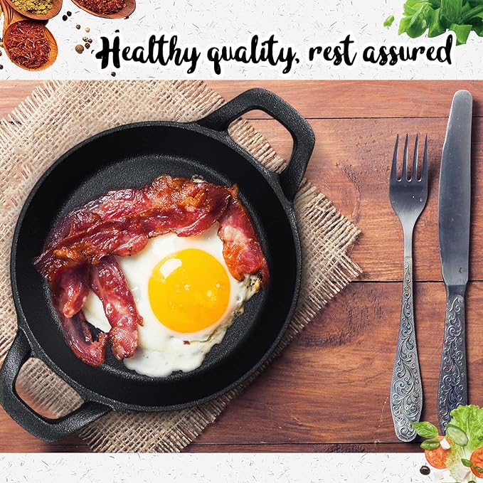 Mini Cast Iron Skillets 6.3 x 6.3 x 1.5 Inch Cast Iron Pan Small Ramekin Set Black Casserole Dish Cookware Oven Safe Mini Skillets for Kitchen Indoor Outdoor Picnic (1 Pack)
