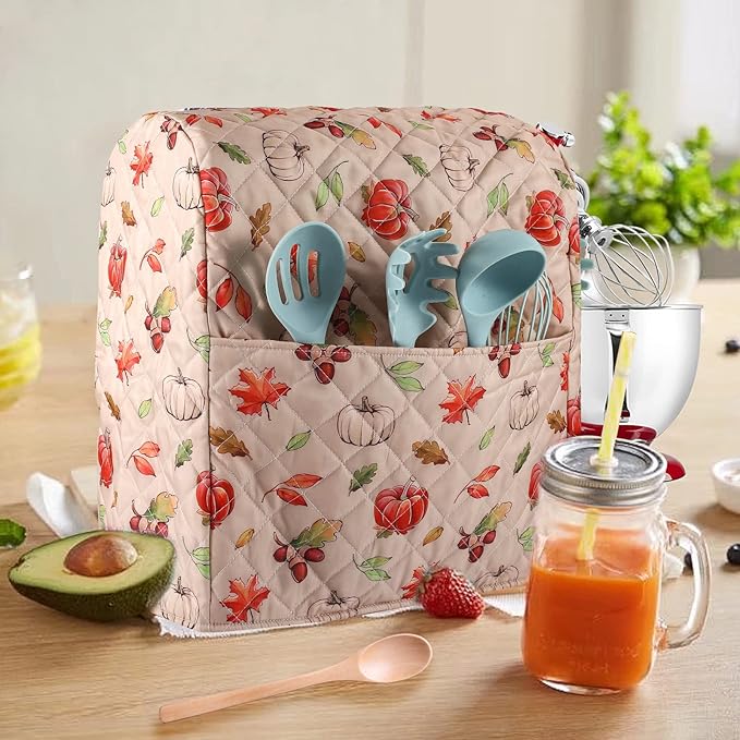Kitchen Aid Mixer Cover,Mixer Cover with Maple Leaf Pumpkin Print Compatible With 5-8 Quart Kitchenaid Hamilton Mixers,Kitchen Aid Covers for Stand Mixer,Kitchen Aid Mixer Assecories,Fall Decor