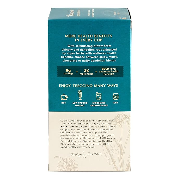 Teeccino Dandelion Mocha Tea - Caffeine-Free, Roasted Herbal Tea with Prebiotics, 3x More Herbs than Regular Tea Bags - Gluten-Free, Acid-Free Coffee Alternative - 25 Tea Bags (Pack of 3)