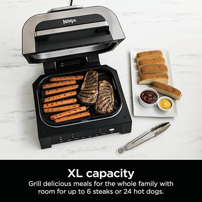 Ninja DG551 Foodi Smart XL 6-in-1 Indoor Grill with Air Fry, Roast, Bake, Broil, & Dehydrate, Foodi Smart Thermometer, 2nd Generation, Black/Silver