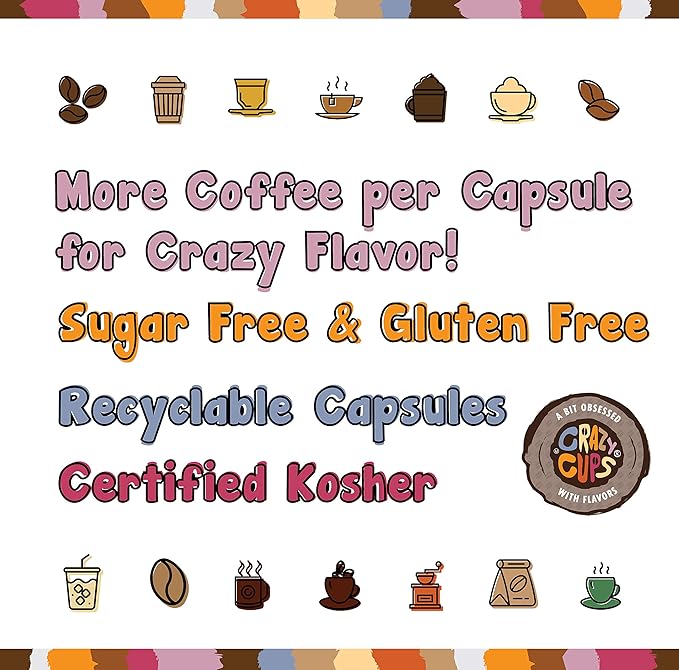 Crazy Cups Flavored Decaf Coffee Variety Pack, Hot or Iced Coffee for Keurig K Cups Machines, Decaf Variety Pack Coffee in Recyclable Pods, 24 Count (Pack of 1)