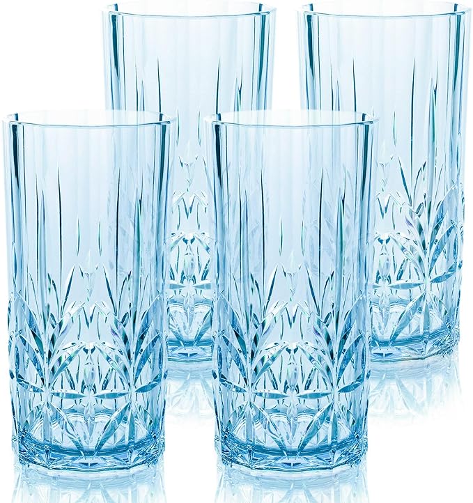 BELLAFORTE Shatterproof Tritan Tall Tumbler, Set of 4, 18oz - Myrtle Beach Drinking Glasses - Unbreakable Plastic Drinking Glasses for Gifting, Parties, New Year - BPA Free - Dishwasher Safe - Blue