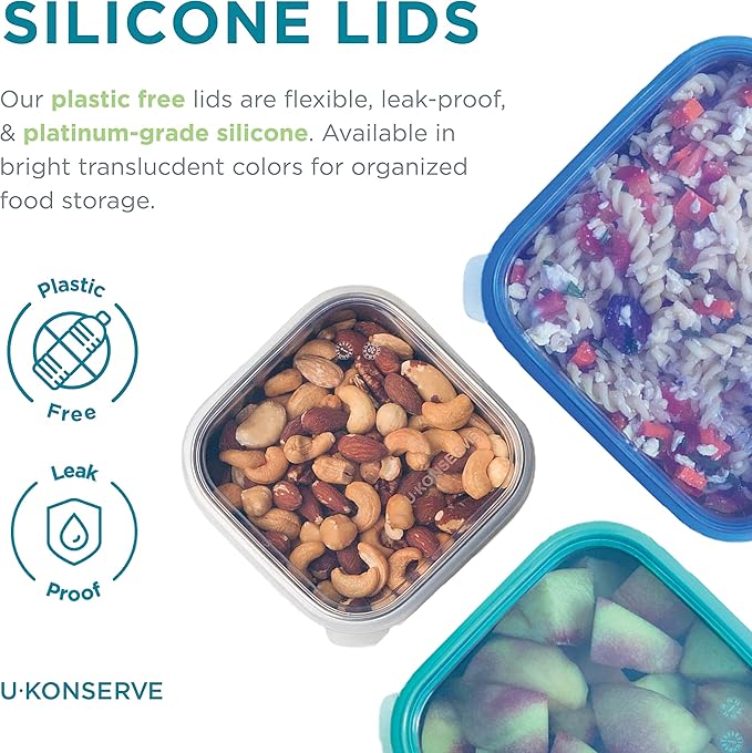 U Konserve Stainless Steel Food Storage Bento Box Container, Leak Proof Silicone Lid Dishwasher Safe - Plastic Free (50oz Blue)