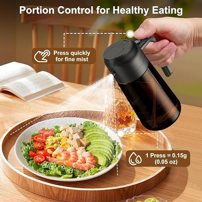 Kitchen Upgraded Made Oil Sprayer for Cooking, Dark Brown 2 in 1 Spray and Pour Mist Olive Oil Dispenser 16oz 470ml Glass Oil Spray Bottle, Air Fryer (White+Green)