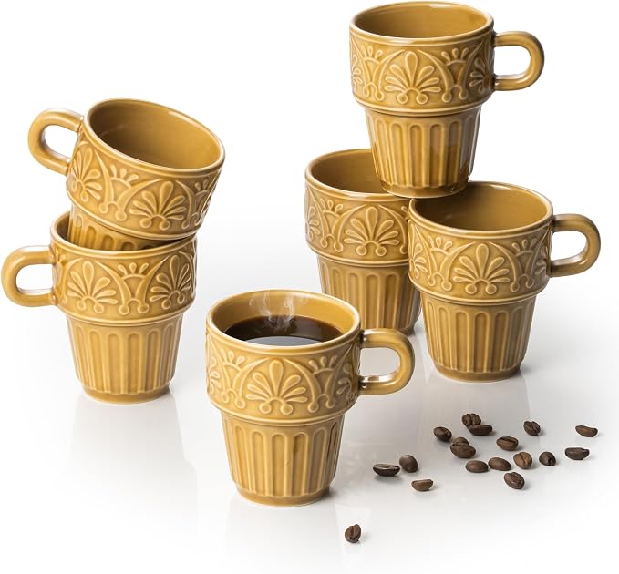 Cappuccino Cups, Espresso Cups, Stackable Mug Set of 6, Ceramic Coffee Mug 6 OZ by LYEOBOH