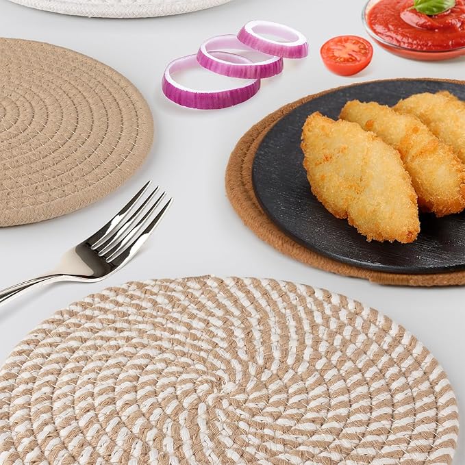 8" Trivets for Hot Dishes, Hot pots and Pans,6 Heat Resistant Hot Pads and Storage Basket 1 Pack,Pot Holders for Kitchen, Hot Plate Mats for Kitchen Countertops